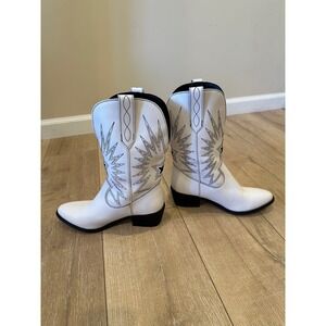 Dingo Acme Womens Cowgirl Cowboy Boots Size 6 White Leather Red Blue Starburst